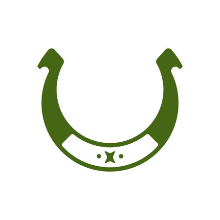 St Patrick's Day Irish green horseshoe metallic charm fortune mascot vintage icon vector flat illustration. Celtic traditional folklore culture success curved decor wellbeing financial prosperityのイラスト素材