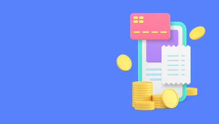 Internet payment online shopping order purchase smartphone application 3d icon realistic vector illustration. Mobile phone paying financial money banking transaction card receipt coin cash currencyのイラスト素材