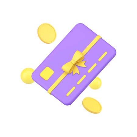 Banking loyalty card gift e money financial reward shopping bonus 3d icon realistic vector illustration. Bank account present business buying goods purchase present certificate cashless paymentのイラスト素材