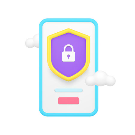 Smartphone data cloud storage protection app software access 3d icon realistic vector illustration. Mobile phone personal account safety information identification privacy security confidentialのイラスト素材