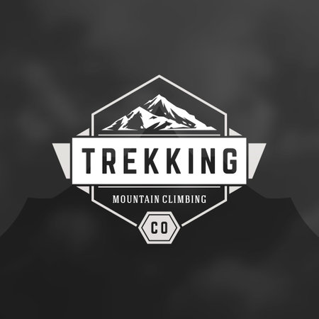 Mountain logo design template vector illustration. Retro typography badge emblem.のイラスト素材