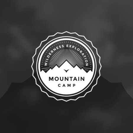 Mountain logo design template vector illustration. Retro typography badge emblem.のイラスト素材