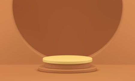 Neutral 3d showroom cylinder stand with circle wall hole background realistic vector illustration. Beige advertising showcase empty commercial display mock up for cosmetic product show presentationのイラスト素材