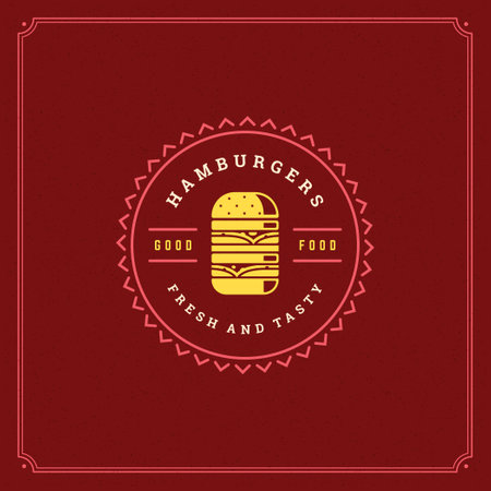 Burger logo vector illustration. Hamburger silhouette, good for restaurant menu and cafe badge. Vintage typography emblem design.のイラスト素材