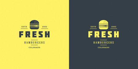 Burger logo vector illustration hamburger silhouette good for restaurant menu and cafe badge. Vintage typography emblem design.のイラスト素材