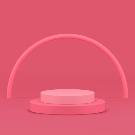 3d pink geometric podium pedestal cylinder stand show display realistic vector illustration. Neutral pastel round advertising showcase for feminine product commercial presentation empty showroomのイラスト素材