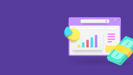 Financial profit make money success strategy business analyzing browser workflow 3d icon realistic vector illustration. Banking investment earnings wealth salary income analysis graph diagram chartのイラスト素材