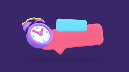 Weekly discount alert promo quick tips shopping special offer announce 3d icon realistic vector illustration. Sale commercial retail advertisement countdown alarm clock marketing message speech bubbleのイラスト素材
