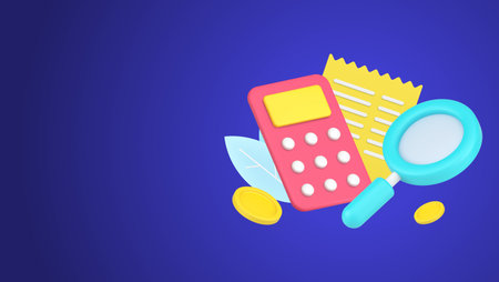 Checking information for regular payment paper document agreement with magnifying glass 3d icon isometric vector illustration. Counting bill with money coins for business deal or purchase buyingのイラスト素材