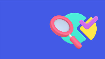 Analyzing profit growth of commercial company with graph and checkmark 3d icon isometric vector illustration. Studying development business strategy with magnifying glass chart isolatedのイラスト素材