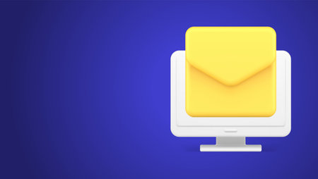 Newsletter closed yellow envelope incoming message chat texting digital electronic mail service computer monitor 3d icon vector illustration. Email new letter delivery alert notification reminderのイラスト素材