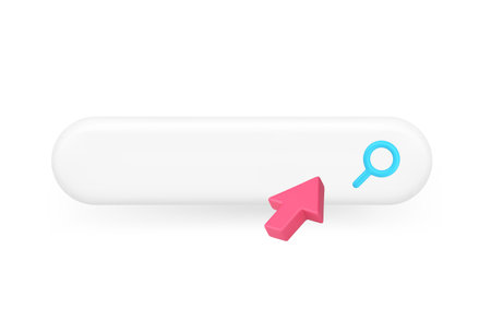 Online search internet browser address navigation bar with arrow click cursor 3d icon realistic vector illustration. Global searching cyberspace menu web communication user interface SEO optimizationのイラスト素材