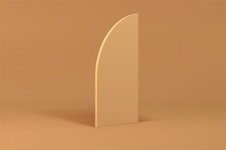 Beige pastel 3d curved wall commercial showroom for product advertising realistic vector illustration. Brown modern display shopping sale showcase cosmetic accessories promo stand studio backgroundのイラスト素材