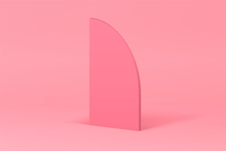 Pink 3d curved wall modern display for feminine beauty cosmetic product presentation realistic vector illustration. Trendy elegant showcase vertical stand platform for shopping sale promoのイラスト素材