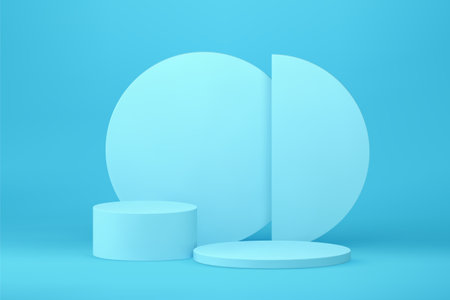 Light blue pastel 3d podium circle pedestal mock up for cosmetic product show realistic vector illustration. Trendy minimalist aesthetic showroom neutral commercial studio background promo spaceのイラスト素材