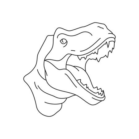 Y2k roaring dinosaur tyrannosaurus portrait comic contemporary pop art outline icon vector illustration. Funk cartoon dino predator medieval reptile head psychedelic artwork for t shirt printのイラスト素材