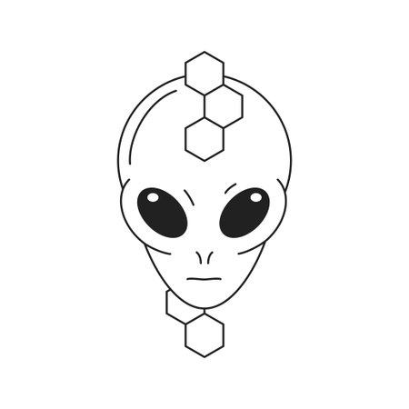 Y2k alien head with polygonal abstract geometric shapes outline icon vector flat illustration. UFO humanoid psychedelic face portrait futuristic science fiction cyber technology t shirt printのイラスト素材
