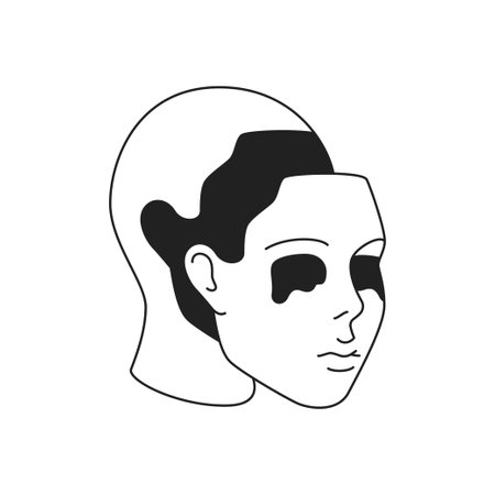 Y2k science fiction human take off face contemporary pop art outline icon vector flat illustration. Futuristic person head sculpture lost facial skin surreal psychedelic minimal t shirt printのイラスト素材