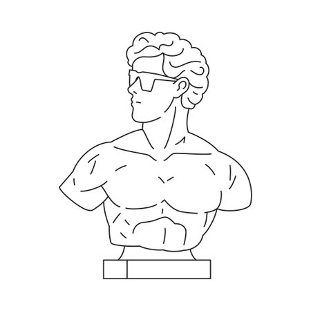 Y2k Greek man bust statue in sunglasses fashion contemporary pop art outline icon vector illustration. Antique Roman god gypsum monument vogue style psychedelic artwork monochrome t shirt printのイラスト素材