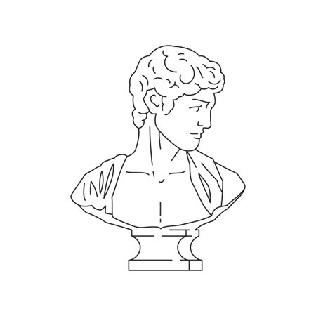 Y2k psychedelic ancient Greek god bust contemporary pop art outline icon vector illustration. Roman antique man head gypsum monument classic culture surreal artwork t shirt printのイラスト素材