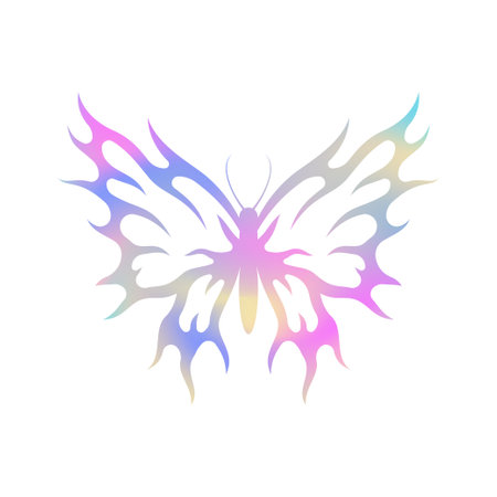 Y2k fire flame butterfly pink gradient shape trendy sticker icon vector flat illustration. Surreal flammable blaze winged flying insect silhouette metal neon glamor rainbow spectrum t shirt printのイラスト素材