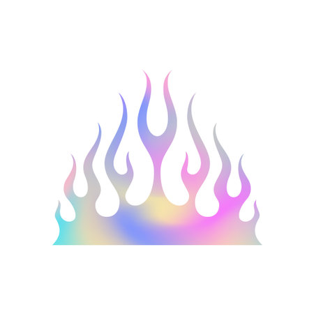 Y2k fire flame metal glamor gradient silhouette icon vector flat illustration. Surreal blaze flammable shape iridescent chrome hologram psychedelic abstract fancy t shirt printのイラスト素材