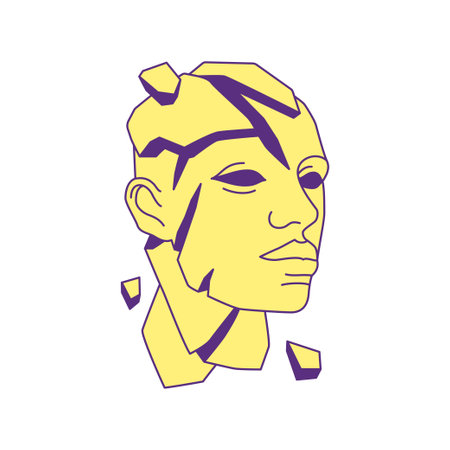 Y2k cyber man head cracked gypsum bust sculpture contemporary pop art icon vector flat illustration. Futuristic science fiction crush broken marble male monument psychedelic comic t shirt printのイラスト素材