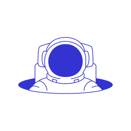 Y2k funky astronaut in spacesuit at hole comic contemporary pop art line icon vector flat illustration. Cosmonaut space galaxy travel portrait psychedelic punk blue minimal sketch t shirt printのイラスト素材