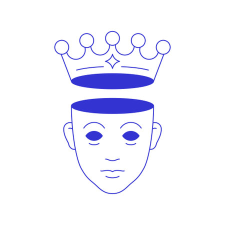 Y2k psychedelic empty human head in crown contemporary pop art line icon vector flat illustration. Surreal male sculpture monument with antique royal emperor king diadem funky t shirt printのイラスト素材
