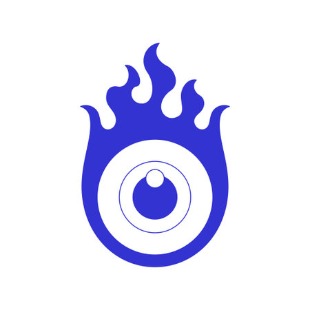 Y2k psychedelic eye with burning flame comic groovy blue line icon vector flat illustration. Bullseye blaze flammable surreal fantasy contemporary pop art minimal pen sketch trendy t shirt printのイラスト素材