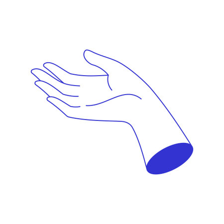 Y2k elegant female hand giving asking gesture contemporary pop art line icon vector illustration. Woman arm with fingers showing greeting gesturing psychedelic comic funky blue sketch t shirt printのイラスト素材