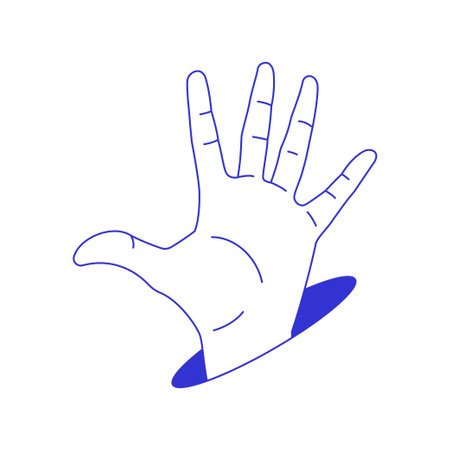Y2k human hand open palm showing five fingers from hole line icon vector flat illustration. Arm gesture waving greeting hello hi contemporary pop art blue sketch minimal t shirt printのイラスト素材