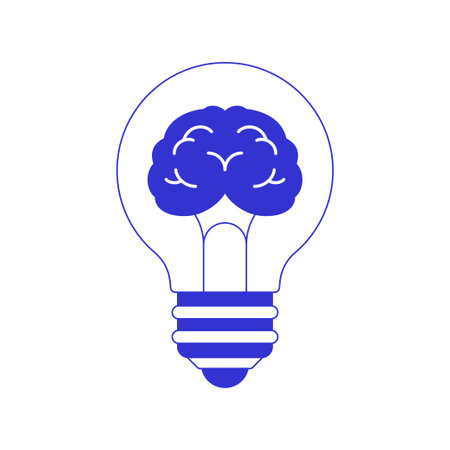 Y2k comic light bulb with brain psychedelic blue pen ink line icon vector flat illustration. Surreal lightbulb innovation idea knowledge education funky retro groovy tattoo trendy t shirt printのイラスト素材
