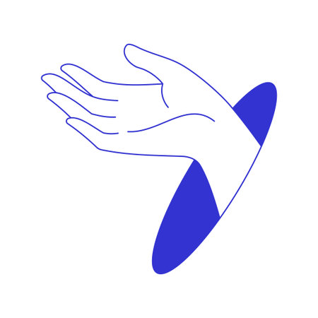 Y2k human hand asking giving gesture at hole contemporary pop art line icon vector flat illustration. Comic arm open palm fingers greeting welcome help gesturing psychedelic funky t shirt printのイラスト素材
