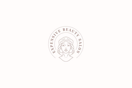 Beauty woman portrait minimalist line art circle logo design template vector illustration. Female elegant face round emblem for cosmetology coiffure cosmetic skin hair care makeup artist brandのイラスト素材