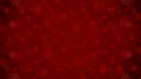 Christmas snowflakes glow bokeh red background 3d design realistic vector illustration. Xmas New Year festive frozen snow blizzard effect spark snowfall ornament for banner wallpaper greeting cardのイラスト素材