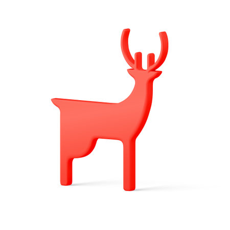 Minimalist traditional red metallic horned deer three dimensional realistic vector illustration. Glossy Christmas decorative design template isolated on white. Luxury New Year Christmas animal toy mockupのイラスト素材