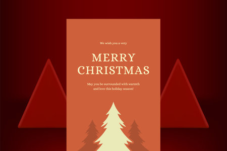 Merry Christmas vintage greeting card wild forest spruce decorative design vector illustration. Orange Happy New Year traditional winter holiday congratulations best wishes poster fir trees woodlandのイラスト素材