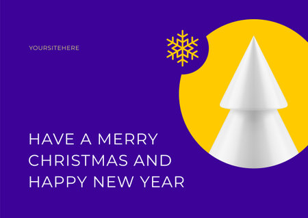 Winter holiday congrats Merry Christmas purple greeting card design template realistic 3d icon vector illustration. Happy New Year violet festive best wishes banner Xmas spruce bauble circle frameのイラスト素材