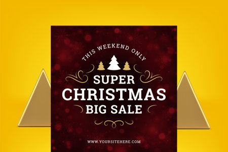 Christmas big sale social media post template vintage decorative design vector illustration. Xmas festive traditional winter discount premium spruce fir tree golden elements blurred glare web bannerのイラスト素材