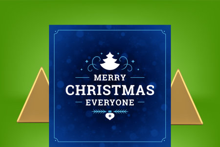 Winter holiday congratulations vintage greeting card blue snow particles decorative design vector illustration. Merry Christmas festive celebration banner premium curved ornament frost frozen spruceのイラスト素材