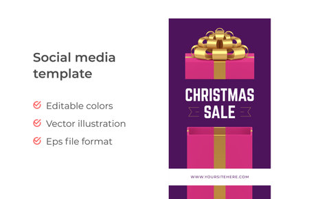 Premium Christmas sale open present pack social media stories template realistic 3d icon vector illustration. Xmas seasonal commercial offer promotion shopping discount business ad web bannerのイラスト素材
