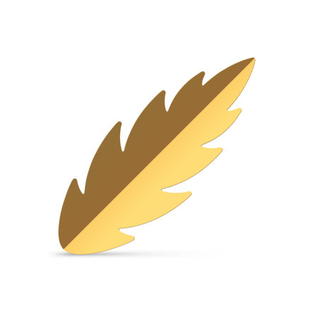 Realistic artificial golden half folded metallic glossy ornamental leaf top view holiday decor design vector illustration. Premium foliage decorative element spa fashion cosmetic beauty card mockupのイラスト素材