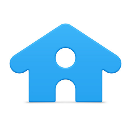 Minimalist blue countryside house with window and triangle roof front view Christmas bauble 3d template vector illustration. Premium realistic Xmas toy slim village home symbol of family mockupのイラスト素材