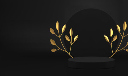 3d black showcase podium pedestal for luxury product presentation realistic vector illustration....