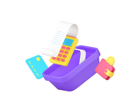 Shopping success payment approved financial transaction 3d icon realistic vector illustration. Shop store commercial purchase POS terminal receipt payment deal business banking serviceのイラスト素材