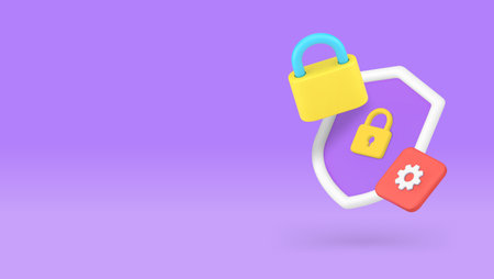 Data information security settings protection technology banner copy space vector illustration. Personal database datum privacy protect padlock and shield safety secure access communicationのイラスト素材