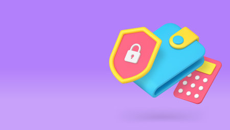 Money budget salary profit savings protection and accounting banner copy space vector illustration. Financial balance calculation investment insurance banking commercial risk secure guaranteeのイラスト素材