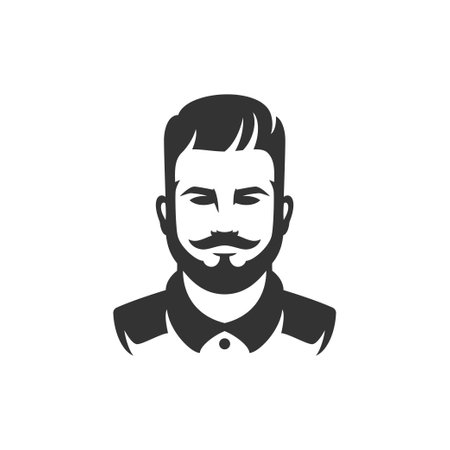 Hipster man with beard portrait barbershop minimalist icon for logo vector illustration. Barber shop brutal male face with mustache and old fashioned hairstyle gentleman grooming service salonのイラスト素材