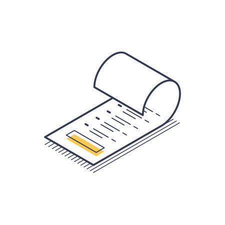 Isometric line icon features a stylized representation of a receipt check, showcasing a side view of the receipt with lines and a highlighted area.のイラスト素材